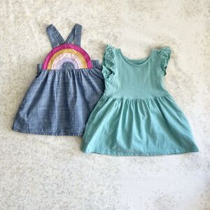 Lot of 2 Cat & Jack Baby Girl 18 Mos Dresses Rainbow Jumper Blue Eyelet